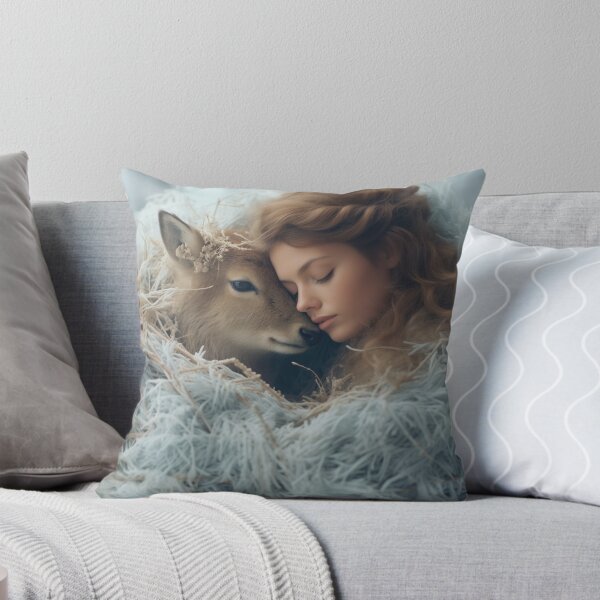Item preview, Cozy girl and deer laying together designed and sold by Tom Nulens.