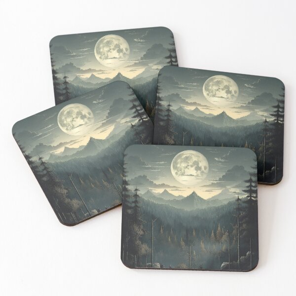 Aperçu de l'œuvre Lune avec forêt et montagnes créée et vendue par randrdesign.