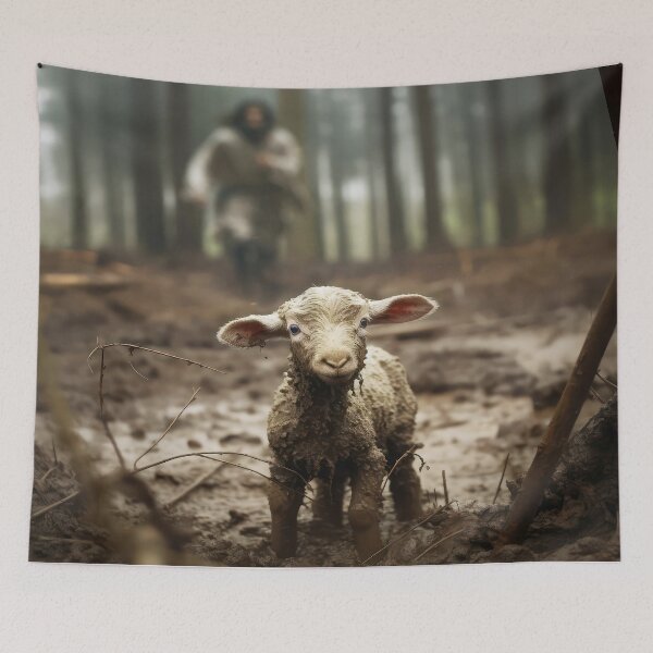 Item preview, Jesus Christ Running After Lost Lamb designed and sold by ArtfullyRad.