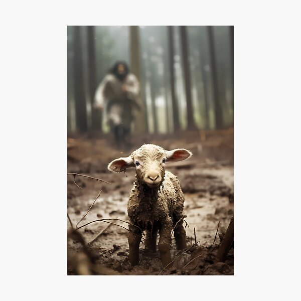 Item preview, Jesus Christ Running After Lost Lamb designed and sold by ArtfullyRad.