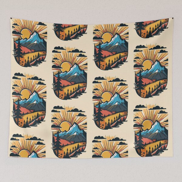 Item preview, Mountain landscape with sun and forest designed and sold by randrdesign.