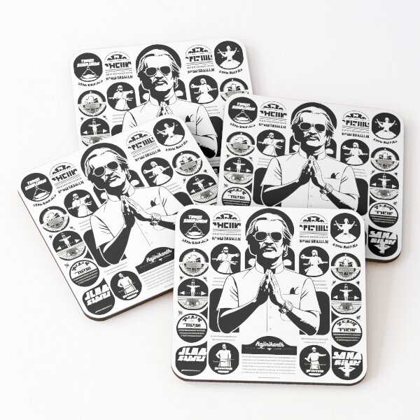 Item preview, Rajinikanth's iconic pose , bold white outline, fans' famous dialogues written in stylish Tamil typography circling the portrait, celebrating the superstar's film legacy designed and sold by StarArtsStudio.