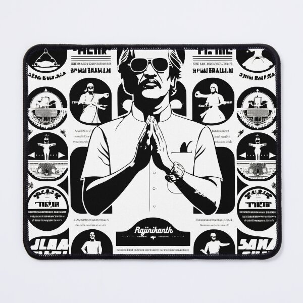Item preview, Rajinikanth's iconic pose , bold white outline, fans' famous dialogues written in stylish Tamil typography circling the portrait, celebrating the superstar's film legacy designed and sold by StarArtsStudio.