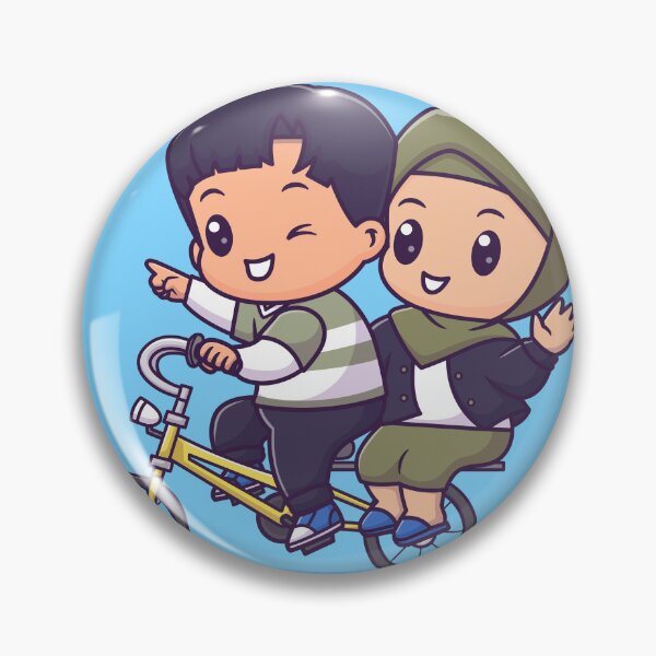 Item preview, Bike Buddies: Cute Couple with Boy and Girl in Hijab Riding Bicycle Together Cartoon Vector Icon Illustration designed and sold by hjian8219.