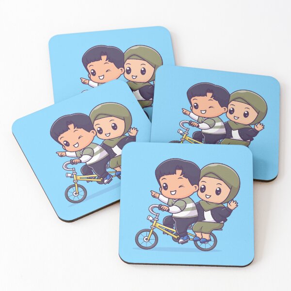 Item preview, Bike Buddies: Cute Couple with Boy and Girl in Hijab Riding Bicycle Together Cartoon Vector Icon Illustration designed and sold by hjian8219.