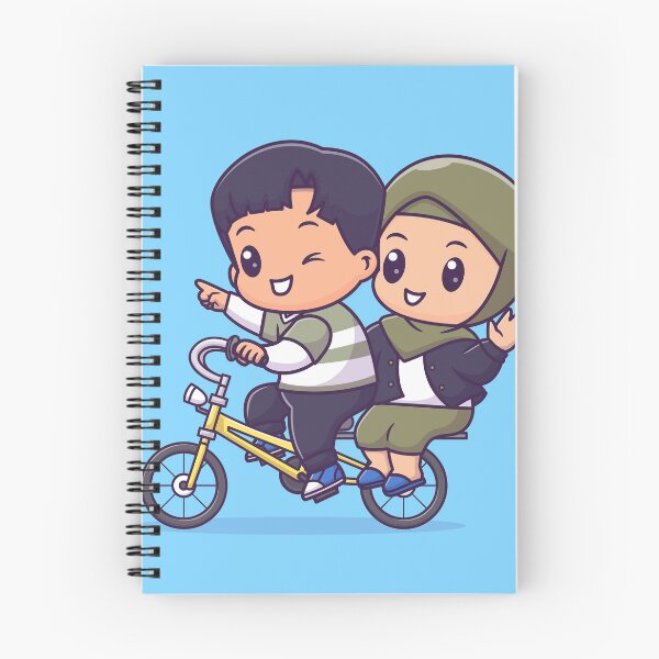 Item preview, Bike Buddies: Cute Couple with Boy and Girl in Hijab Riding Bicycle Together Cartoon Vector Icon Illustration designed and sold by hjian8219.