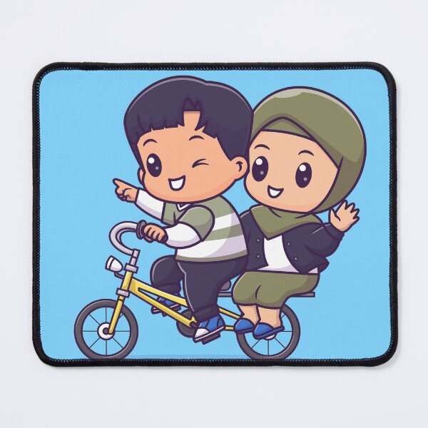 Item preview, Bike Buddies: Cute Couple with Boy and Girl in Hijab Riding Bicycle Together Cartoon Vector Icon Illustration designed and sold by hjian8219.