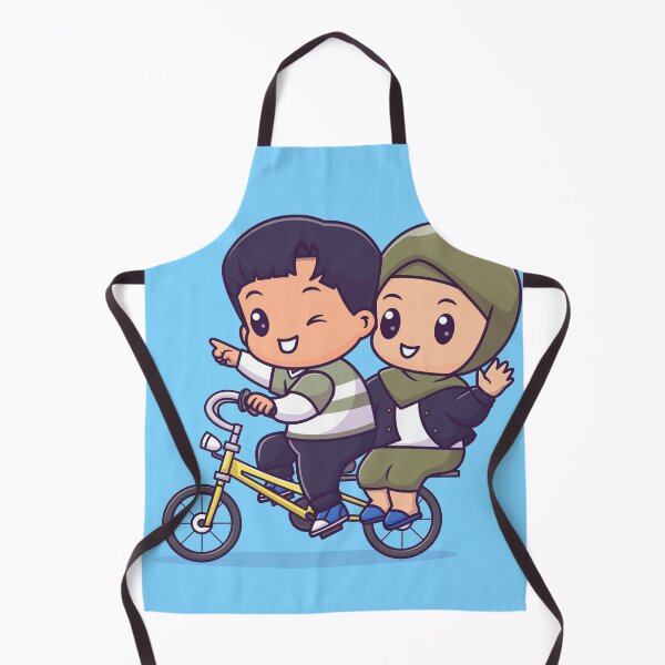 Item preview, Bike Buddies: Cute Couple with Boy and Girl in Hijab Riding Bicycle Together Cartoon Vector Icon Illustration designed and sold by hjian8219.