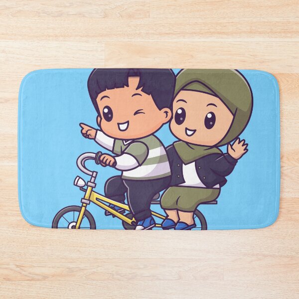 Item preview, Bike Buddies: Cute Couple with Boy and Girl in Hijab Riding Bicycle Together Cartoon Vector Icon Illustration designed and sold by hjian8219.