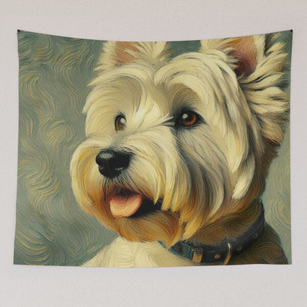 Item preview, Smiling Westie Portrait - West Highland Terrier Oil Painting designed and sold by Star-Fragment.