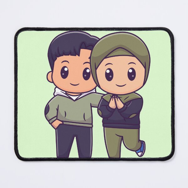 Item preview, Holiday Harmony: Cute Couple with Boy and Girl in Hijab Standing Cartoon Vector Icon Illustration designed and sold by hjian8219.