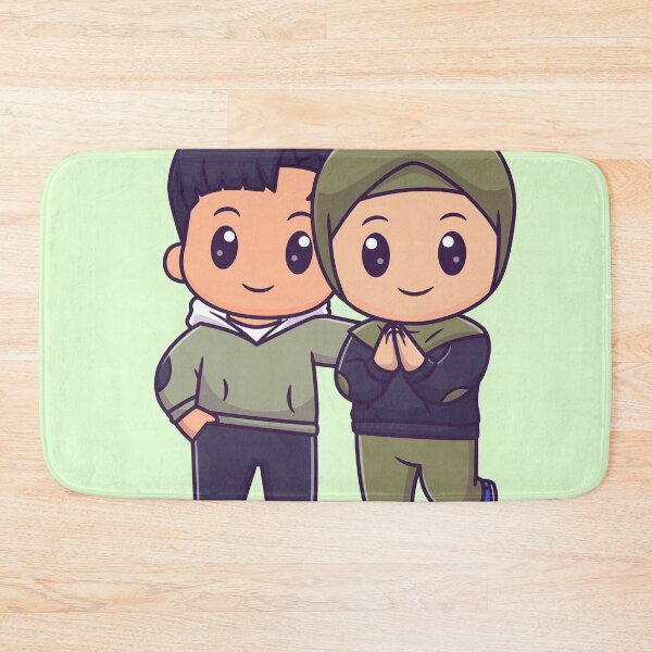 Item preview, Holiday Harmony: Cute Couple with Boy and Girl in Hijab Standing Cartoon Vector Icon Illustration designed and sold by hjian8219.