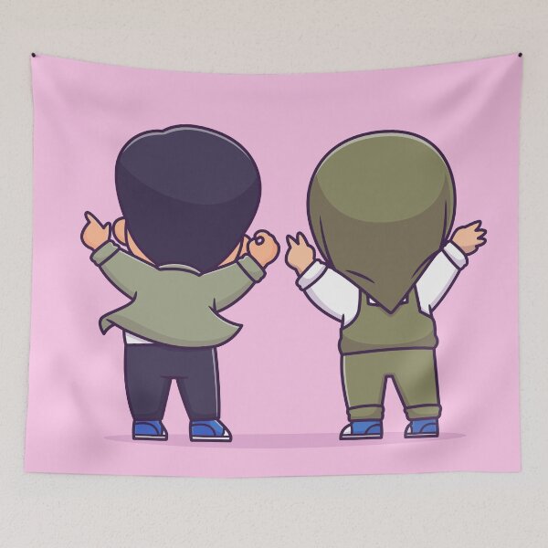 Item preview, Love in the Air: Cute Couple with Boy and Girl in Hijab Holding Love Sign Cartoon Vector Icon Illustration designed and sold by hjian8219.