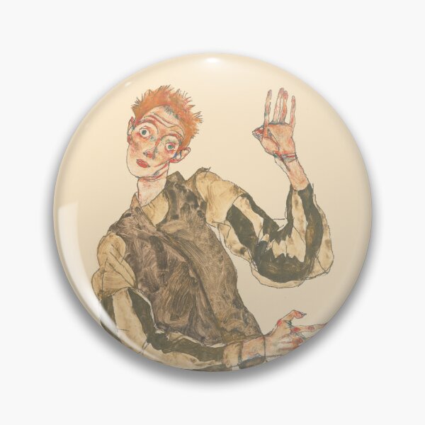 Item preview, HD. Self Portrait with Striped Armlets, by Egon Schiele designed and sold by MINDTHECHERRY.