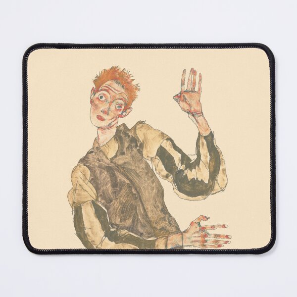 Item preview, HD. Self Portrait with Striped Armlets, by Egon Schiele designed and sold by MINDTHECHERRY.