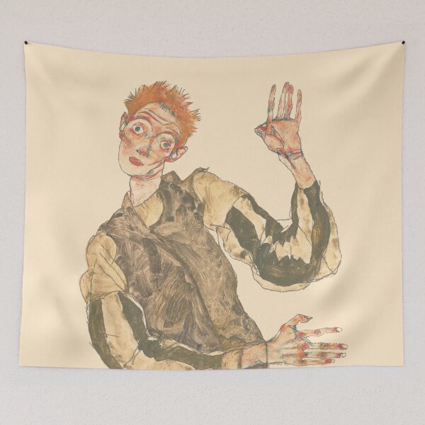 Item preview, HD. Self Portrait with Striped Armlets, by Egon Schiele designed and sold by MINDTHECHERRY.