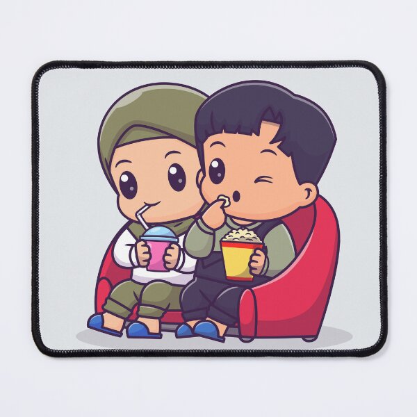 Item preview, Cozy Date Night: Cute Couple with Boy and Girl in Hijab Enjoying Popcorn and Soda on Sofa Cartoon Vector Illustration designed and sold by hjian8219.