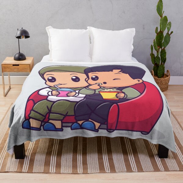 Item preview, Cozy Date Night: Cute Couple with Boy and Girl in Hijab Enjoying Popcorn and Soda on Sofa Cartoon Vector Illustration designed and sold by hjian8219.