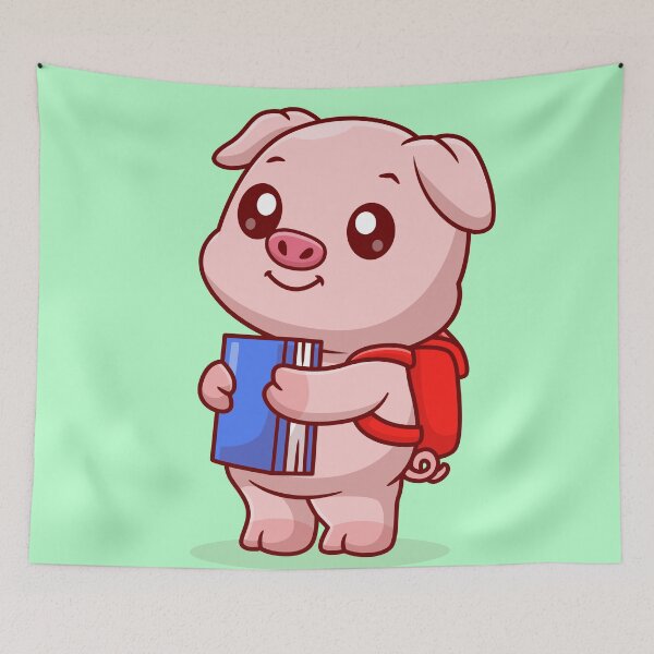 Item preview, Smarty Piggy: Cute Pig Student Holding Book with Backpack Cartoon Vector Icon Illustration designed and sold by hjian8219.