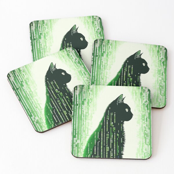 Item preview, Green binary code silhouette of a sitting cat designed and sold by danh1z.