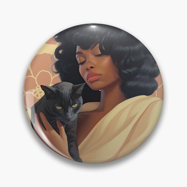 Item preview, Stunning African American woman holds a black cat against a vintage background designed and sold by MeowcuryRising.