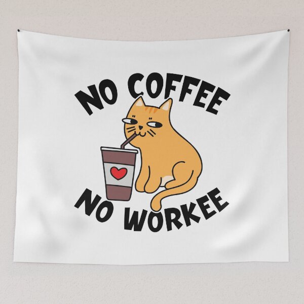 Item preview, No coffee no workee funny cat drinking coffee designed and sold by SvgmagicArt.