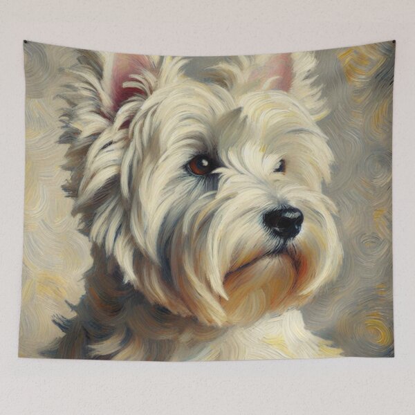Item preview, Fluffy Westie with Neutral Background - West Highland Terrier Oil Painting designed and sold by Star-Fragment.