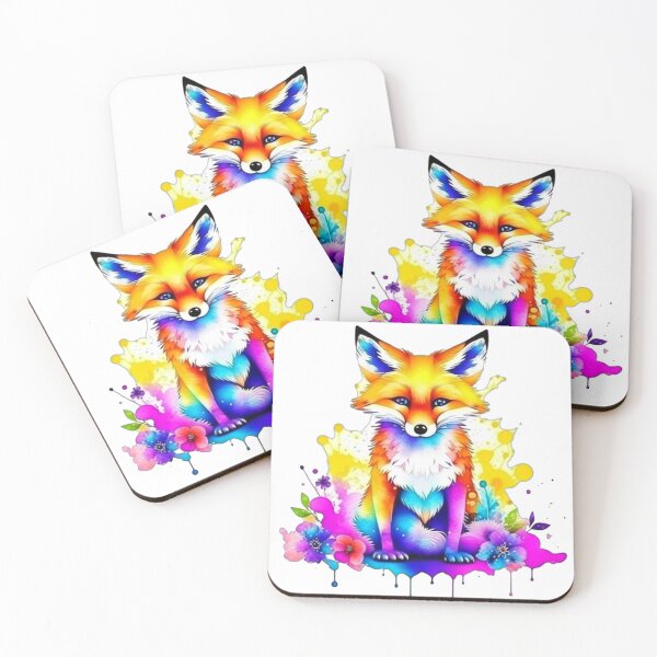 Aperçu de l'œuvre Éclaboussures de couleurs Renard mignon avec des fleurs créée et vendue par MirucaDesign.