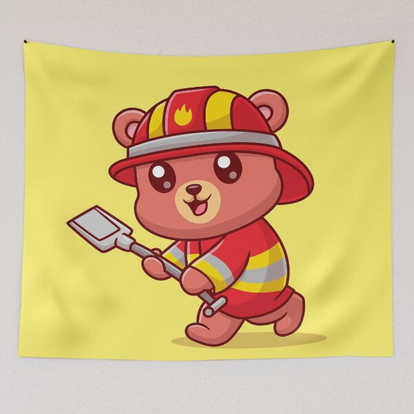 Item preview, Brave Bear Rescuer: Cute Bear Firefighter with Shovel Cartoon Vector Icon Illustration designed and sold by hjian8219.