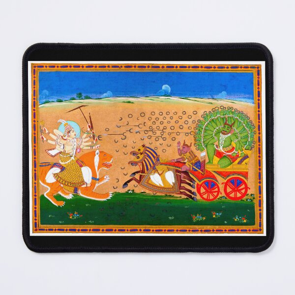 Item preview, Durga On Tiger Battles Demon Mahishasura 1770 Guler, India designed and sold by RocketshipRetro.