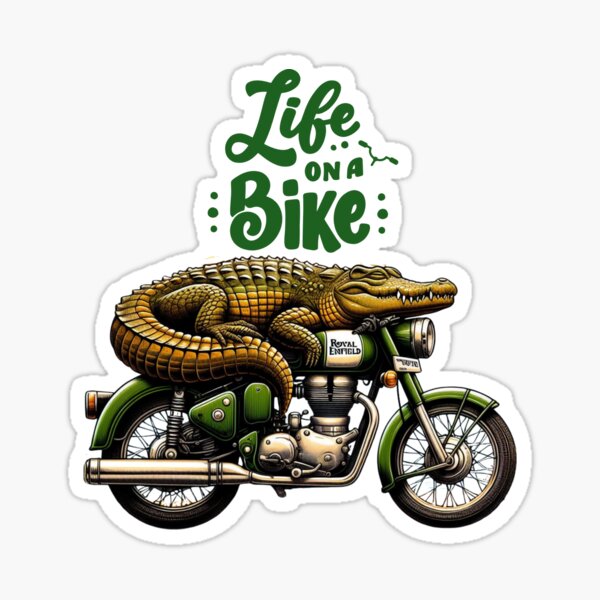 Cool Cartoon Rider Crocodile Character on Chopper Motorbike