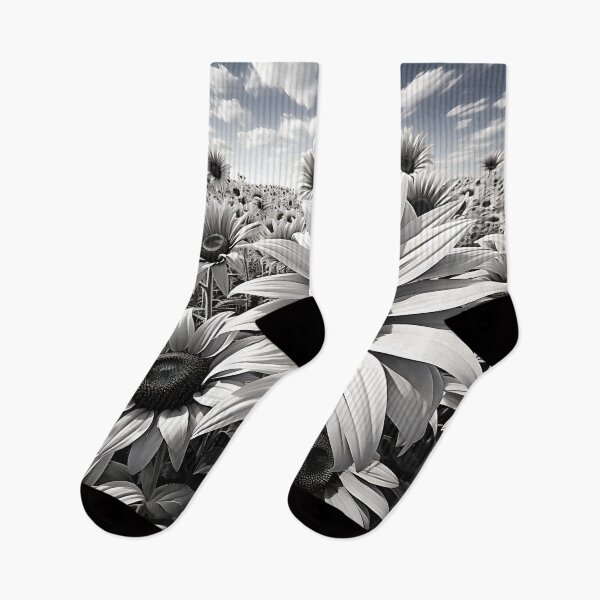 Item preview, black and white sunflower meadow print designed and sold by dcrc.