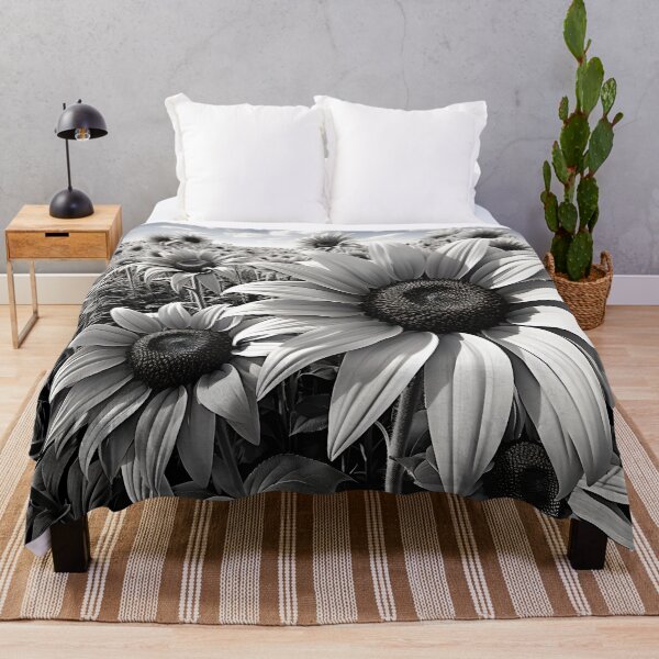 Item preview, black and white sunflower meadow print designed and sold by dcrc.