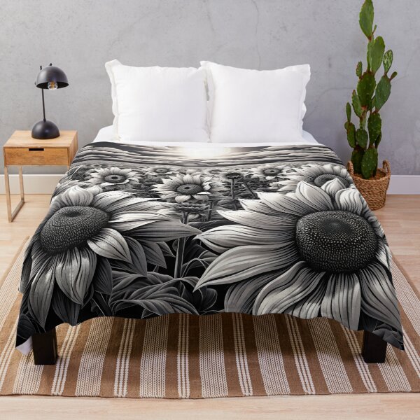 Item preview, black and white sunflower meadow print designed and sold by dcrc.