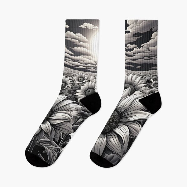Item preview, black and white sunflower meadow print designed and sold by dcrc.