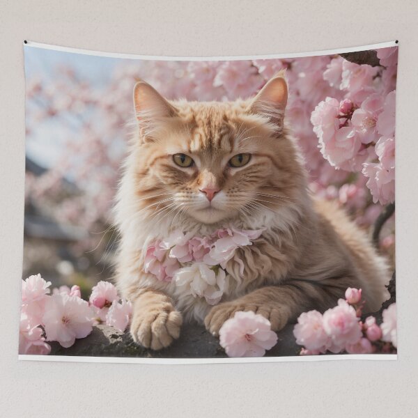 Item preview, A cat in a blooming Sakura garden designed and sold by PalettePetal.