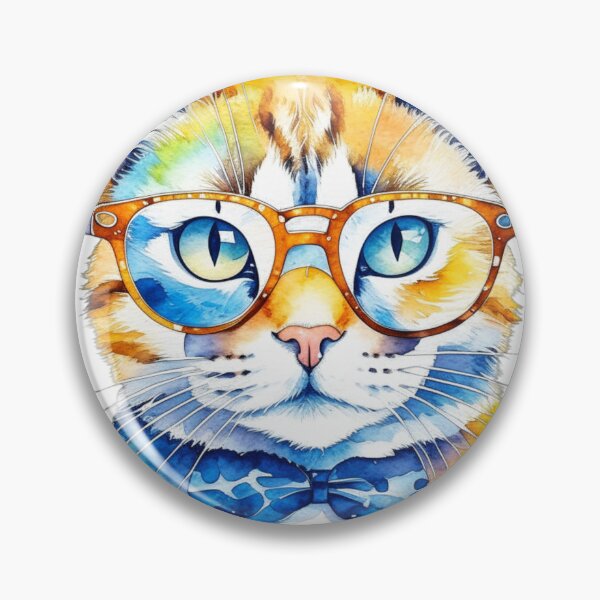 Aperçu de l'œuvre Chat à l'aquarelle avec des lunettes créée et vendue par MirucaDesign.