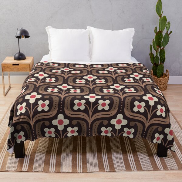 Item preview, KF 0188 F - Vintage Retro Daisy 70s Floral Pattern in Brown Magenta designed and sold by KhakiFinch.