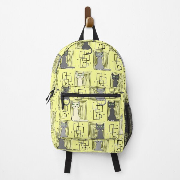 Item preview, Retro pattern No.49d - groovy cat - lemon and grays designed and sold by TalkingHerds.