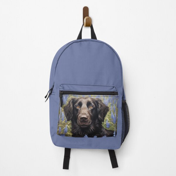 Item preview, Flat Coated Retriever amidst blue flowers designed and sold by retriever-dogs.