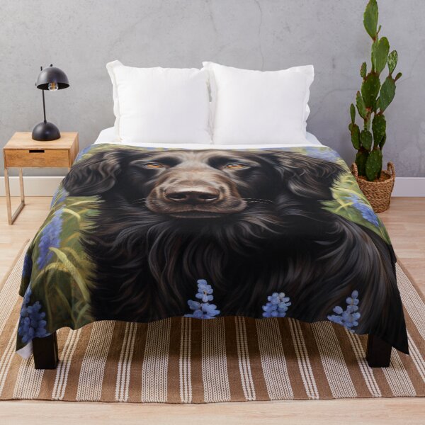 Item preview, Flat Coated Retriever amidst blue flowers designed and sold by retriever-dogs.