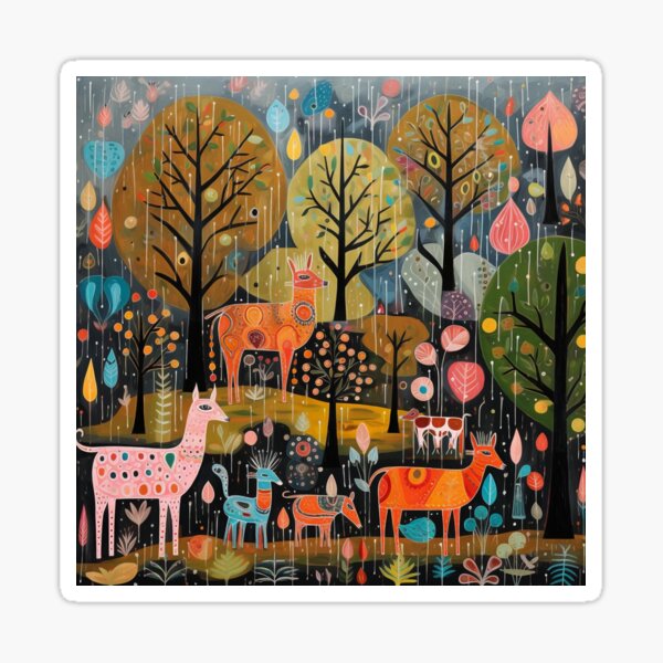 Item preview, Folk Art Deer in Rain Storm designed and sold by Neika Shimm Designs.
