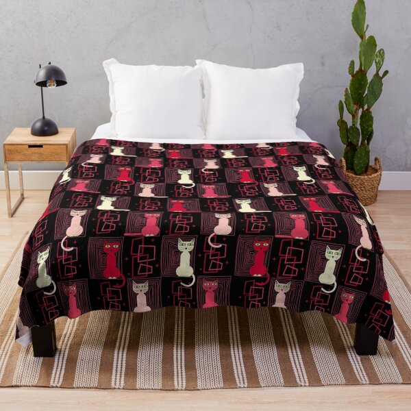 Item preview, Retro pattern No.49e - Mid Century groovy cat - pink, red and black designed and sold by TalkingHerds.