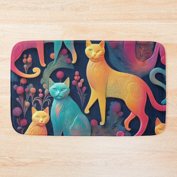Item preview, PINK BLUE AND YELLOW CATS designed and sold by Owl-o-the-wisp.