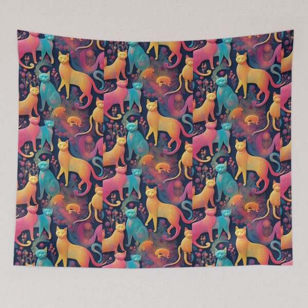 Item preview, PINK BLUE AND YELLOW CATS designed and sold by Owl-o-the-wisp.