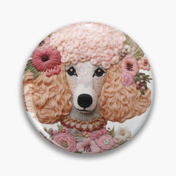 Item preview, Caniche rosa con flores, bordado floral, hilo de patrón colorido con núcleo de cabaña cosido vintage designed and sold by TankandDPS.