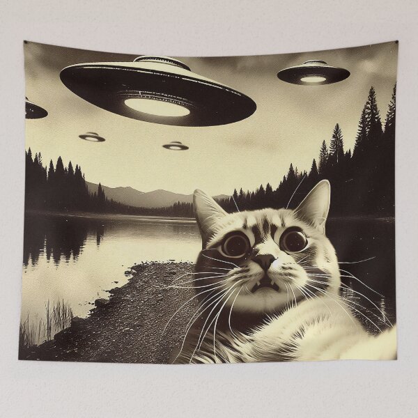Item preview, Cat selfie with UFO designed and sold by TomFrontierArt.
