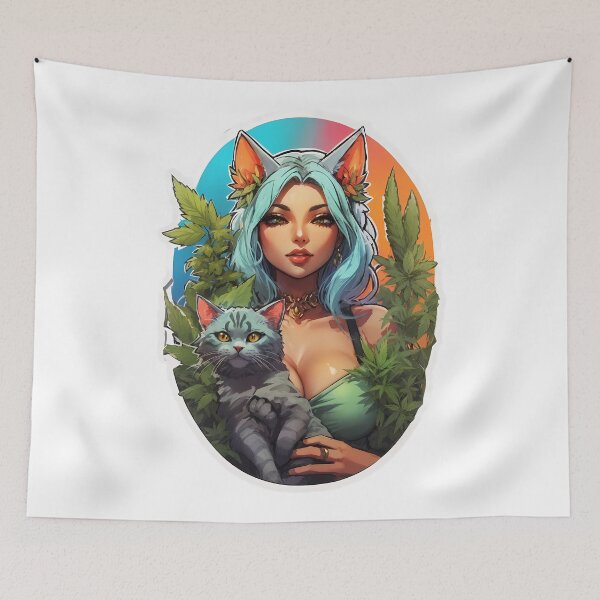 Item preview, Cat Ear Girl Beautiful Cat woman holding a grey kitty cat designed and sold by wojysmokes.