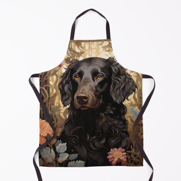 Item preview, brown Flat Coated Retriever dog portrait in floral retro design designed and sold by retriever-dogs.