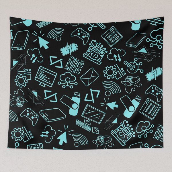 Item preview, computer engineer programmer coding tech black and blue pattern designed and sold by DesignYourWaystore.